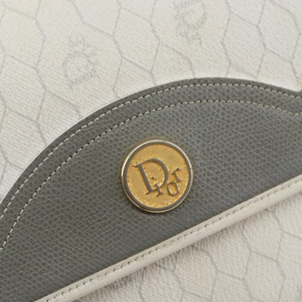 Authentic Christian Dior Honeycomb Canvas Shoulder Bag PVC Gold White - Picture 6 of 16